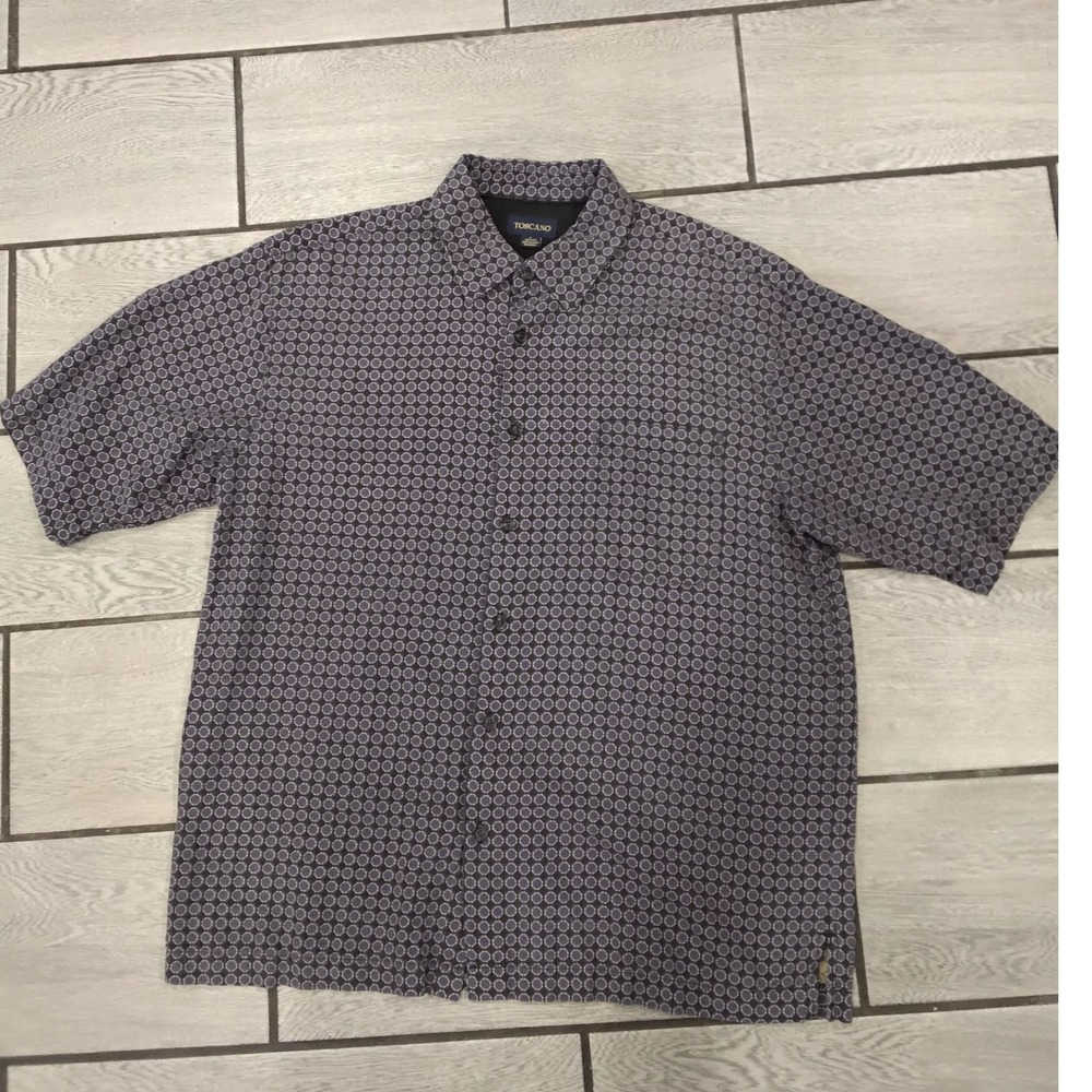 Toscano Mens Geometric Print‎ Short Sleeve Silk Button Up Shirt